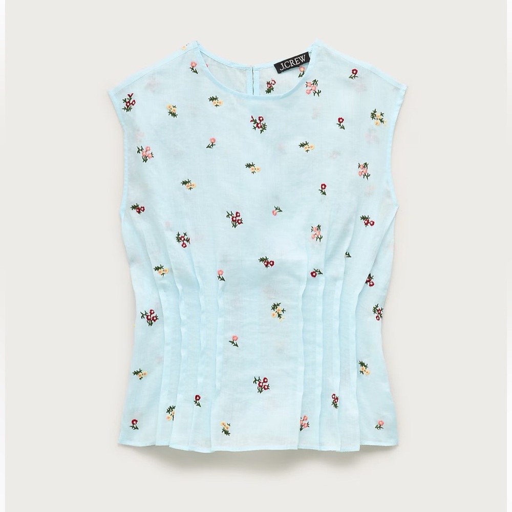 J. Crew Light Blue Floral Embroidered Sleeveless Blouse